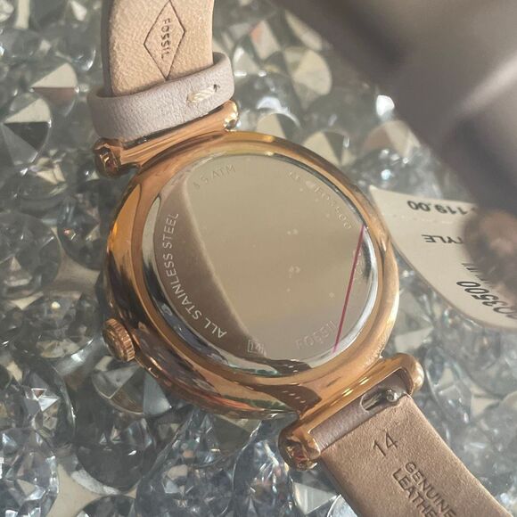 New The desert dweller purple lilac Fossil women’s genuine leather wristwatch - Picture 3 of 13